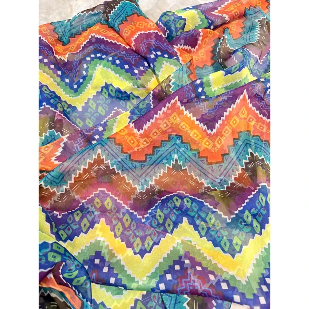 Chico's Colorful Geometric Aztec Southwestern Oblong Scarf 28x72 Polyester
